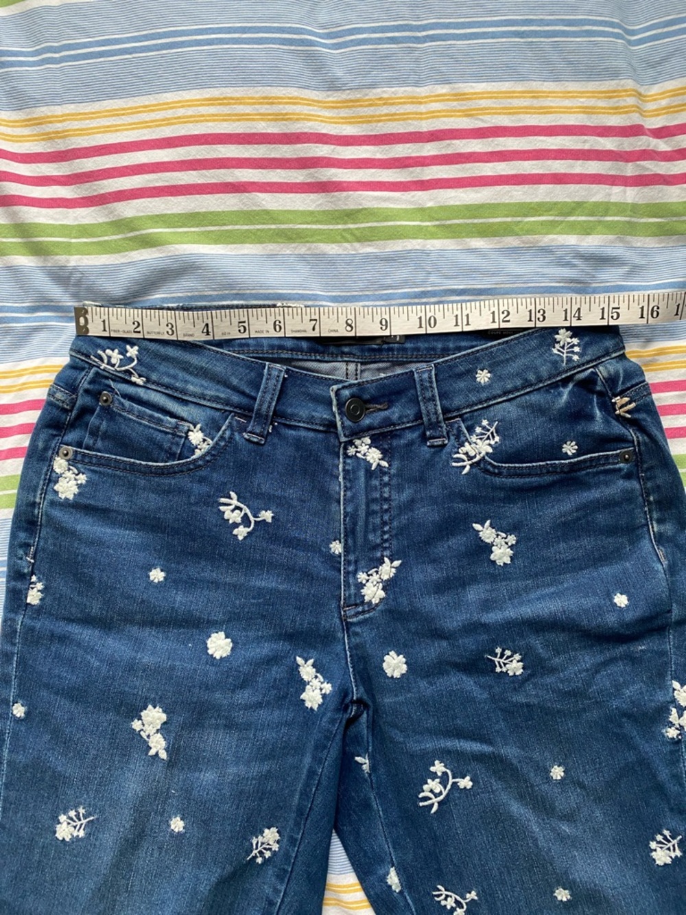 Lord & Taylor Dark Blue Embroidered Straight Leg Jeans - Picture 6 of 10
